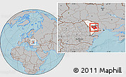 Gray Location Map of Chisinau, highlighted country, within the entire country, hill shading
