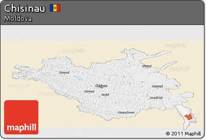 Classic Style Panoramic Map of Chisinau, single color outside