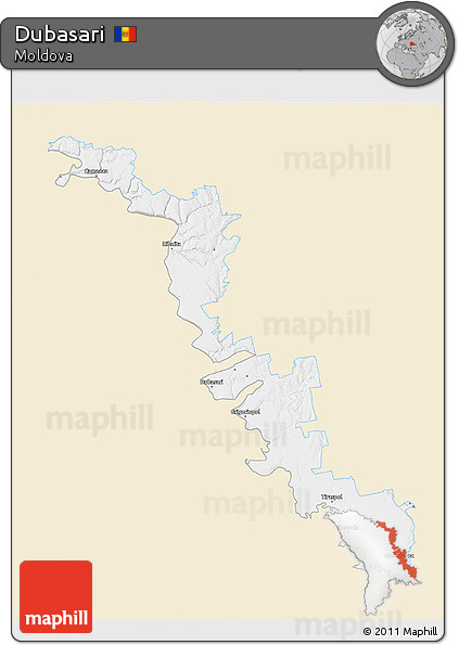 Classic Style 3D Map of Dubasari, single color outside