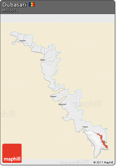 Classic Style 3D Map of Dubasari, single color outside