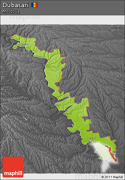 Physical 3D Map of Dubasari, darken, desaturated