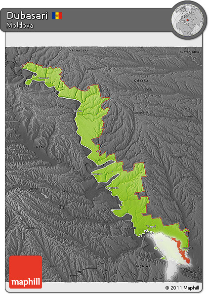 Physical 3D Map of Dubasari, darken, desaturated