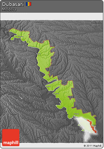 Physical 3D Map of Dubasari, darken, desaturated
