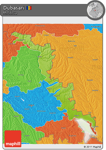 Physical 3D Map of Dubasari, political outside