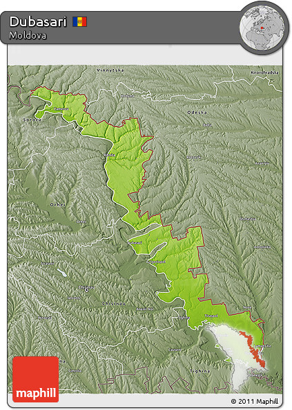 Physical 3D Map of Dubasari, semi-desaturated
