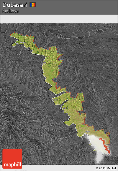 Satellite 3D Map of Dubasari, darken, desaturated