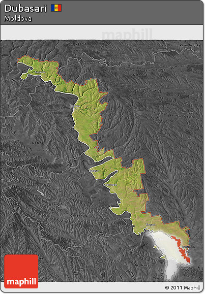 Satellite 3D Map of Dubasari, darken, desaturated