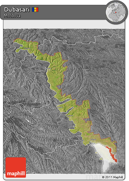 Satellite 3D Map of Dubasari, desaturated