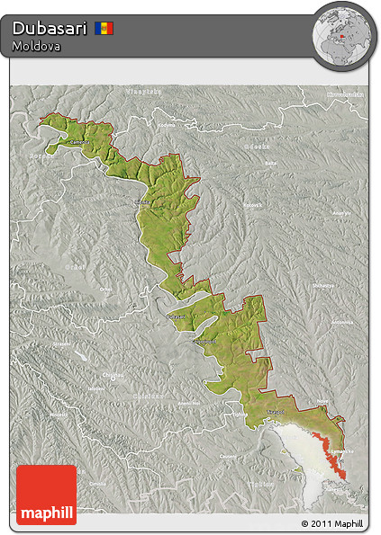 Satellite 3D Map of Dubasari, lighten, semi-desaturated