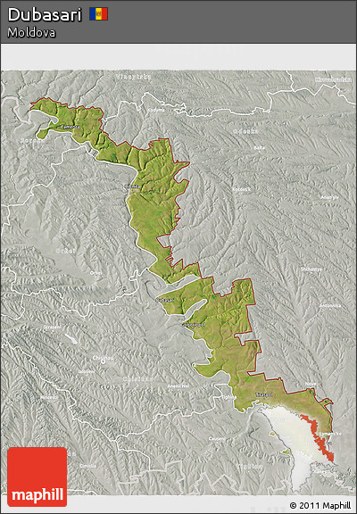 Satellite 3D Map of Dubasari, lighten, semi-desaturated