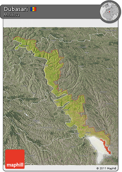 Satellite 3D Map of Dubasari, semi-desaturated