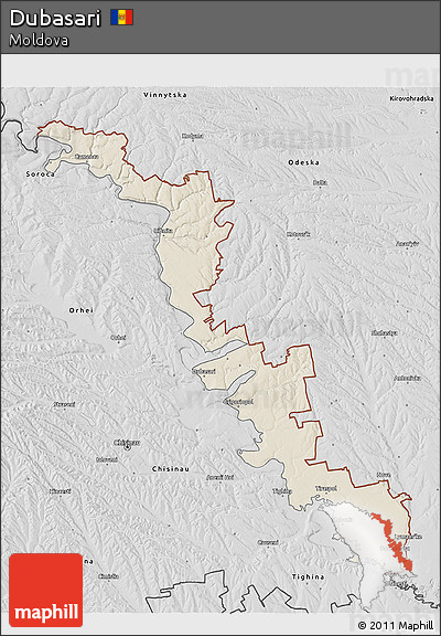 Shaded Relief 3D Map of Dubasari, desaturated