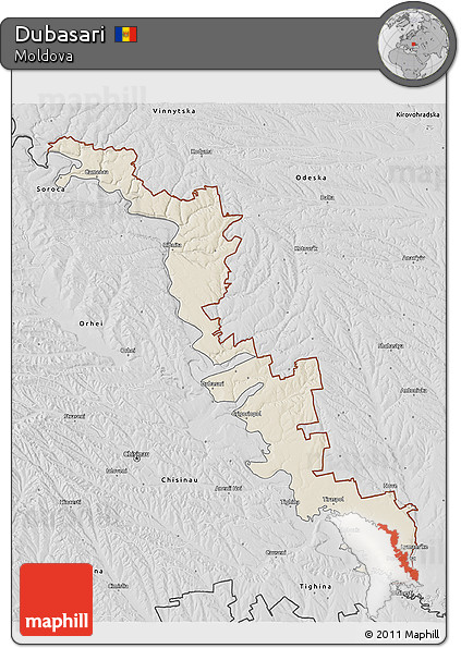 Shaded Relief 3D Map of Dubasari, desaturated