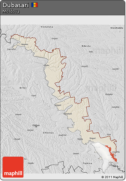 Shaded Relief 3D Map of Dubasari, desaturated