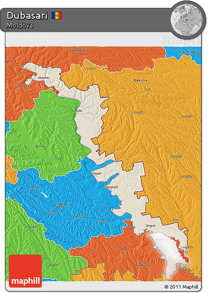 Shaded Relief 3D Map of Dubasari, political outside
