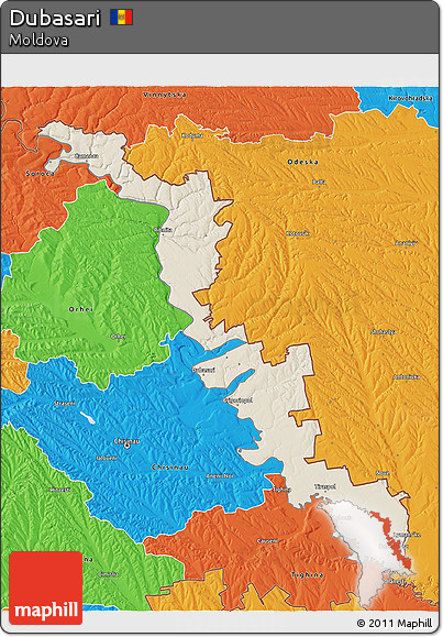 Shaded Relief 3D Map of Dubasari, political outside