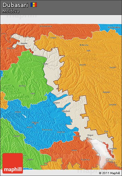 Shaded Relief 3D Map of Dubasari, political outside