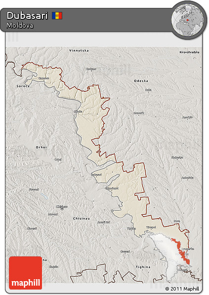 Shaded Relief 3D Map of Dubasari, semi-desaturated