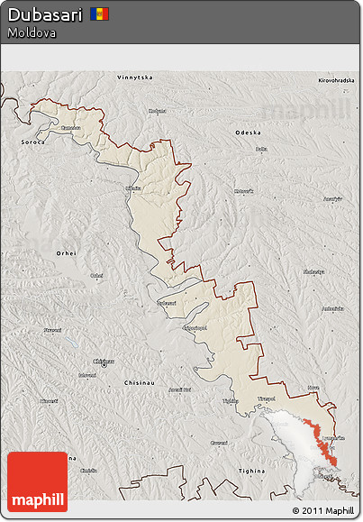Shaded Relief 3D Map of Dubasari, semi-desaturated