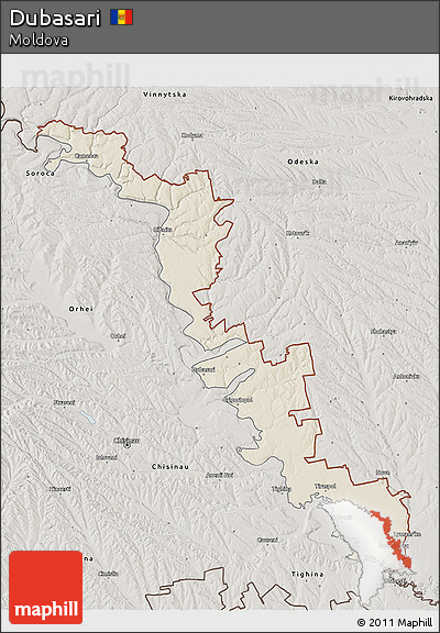 Shaded Relief 3D Map of Dubasari, semi-desaturated