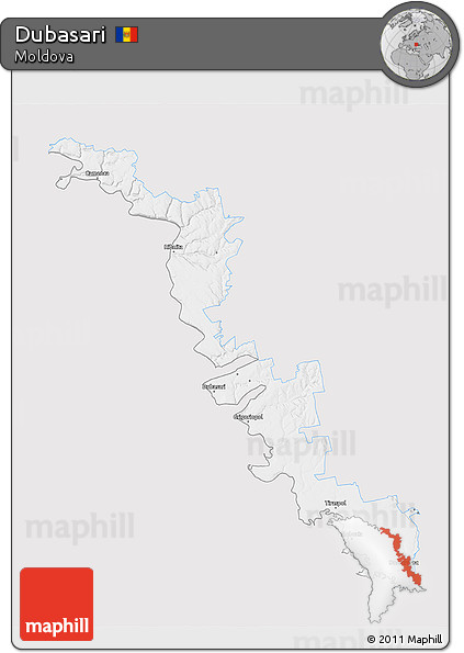 Silver Style 3D Map of Dubasari, single color outside