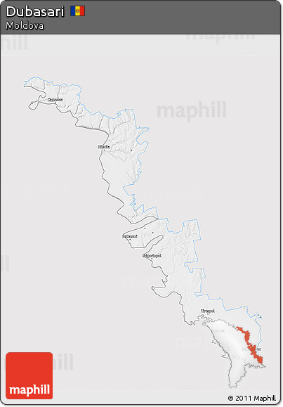 Silver Style 3D Map of Dubasari, single color outside