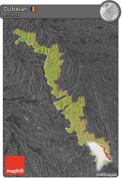 Satellite Map of Dubasari, darken, desaturated