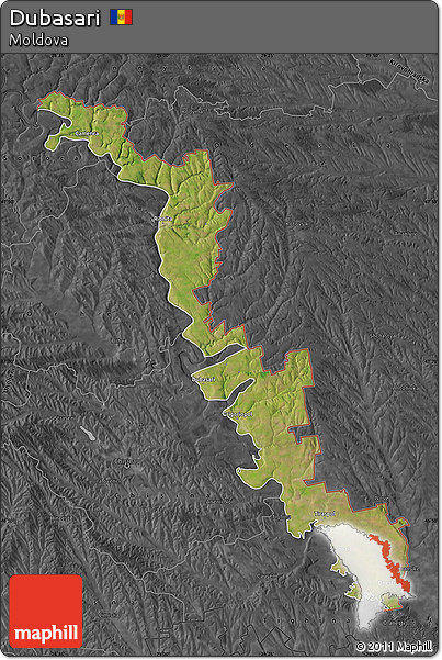Satellite Map of Dubasari, darken, desaturated