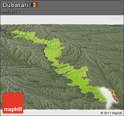 Physical Panoramic Map of Dubasari, darken, semi-desaturated