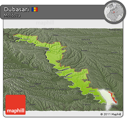 Physical Panoramic Map of Dubasari, darken, semi-desaturated