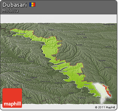 Physical Panoramic Map of Dubasari, darken, semi-desaturated