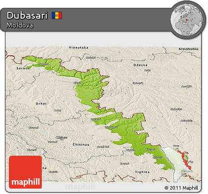 Physical Panoramic Map of Dubasari, shaded relief outside