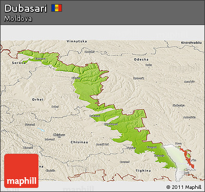Physical Panoramic Map of Dubasari, shaded relief outside