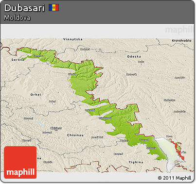 Physical Panoramic Map of Dubasari, shaded relief outside