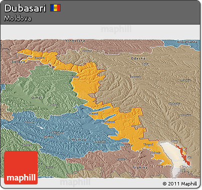 Political Panoramic Map of Dubasari, semi-desaturated