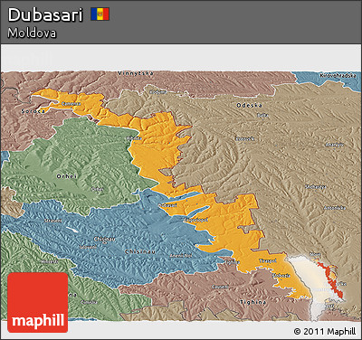 Political Panoramic Map of Dubasari, semi-desaturated