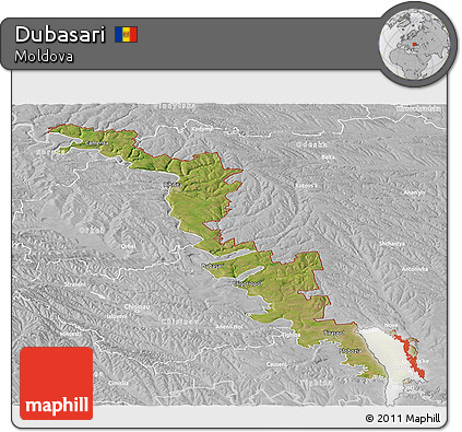 Satellite Panoramic Map of Dubasari, lighten, desaturated