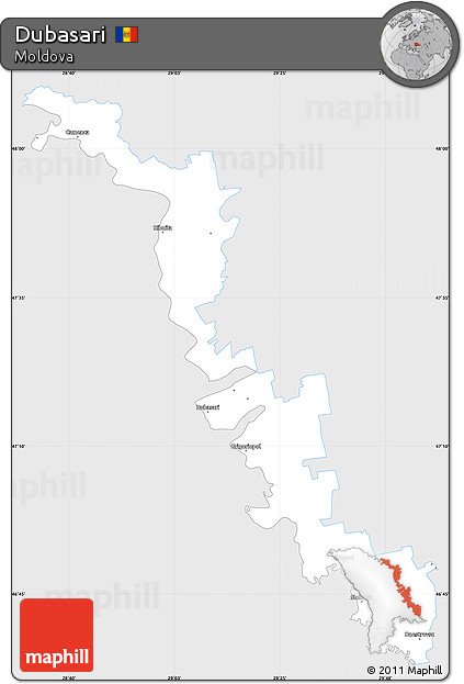 Silver Style Simple Map of Dubasari, single color outside