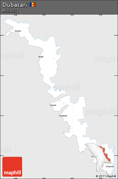 Silver Style Simple Map of Dubasari, single color outside