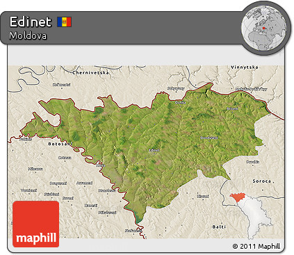 Satellite 3D Map of Edinet, shaded relief outside