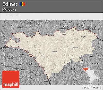 Shaded Relief 3D Map of Edinet, darken, desaturated