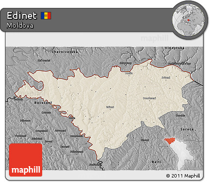 Shaded Relief 3D Map of Edinet, darken, desaturated