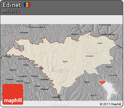 Shaded Relief 3D Map of Edinet, darken, desaturated