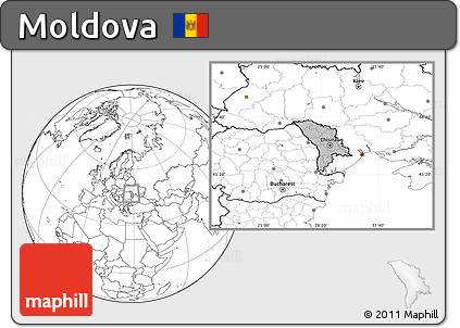 Gray Location Map of Moldova, blank outside, hill shading inside