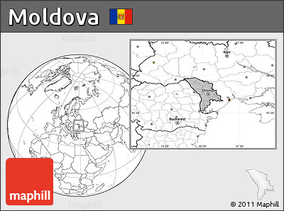 Gray Location Map of Moldova, blank outside, hill shading inside