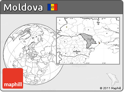 Gray Location Map of Moldova, blank outside, hill shading inside