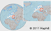 Gray Location Map of Moldova, highlighted continent, within the entire continent, hill shading