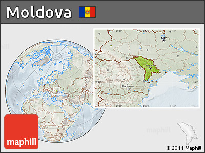 Physical Location Map of Moldova, lighten, semi-desaturated