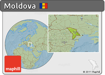 Physical Location Map of Moldova, savanna style outside, hill shading