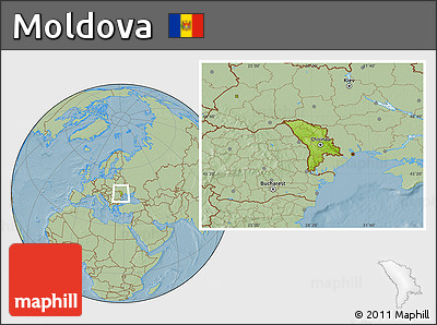 Physical Location Map of Moldova, savanna style outside, hill shading